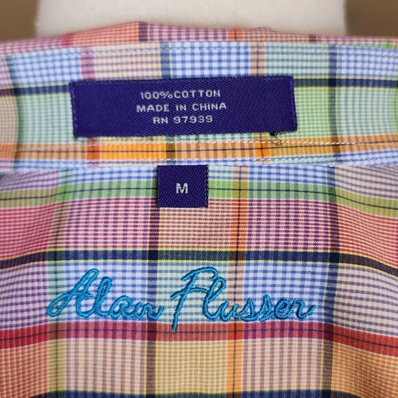 Alan Flusser Multicolor Check Button Down Oxford Shirt Size M - Picture 5 of 6